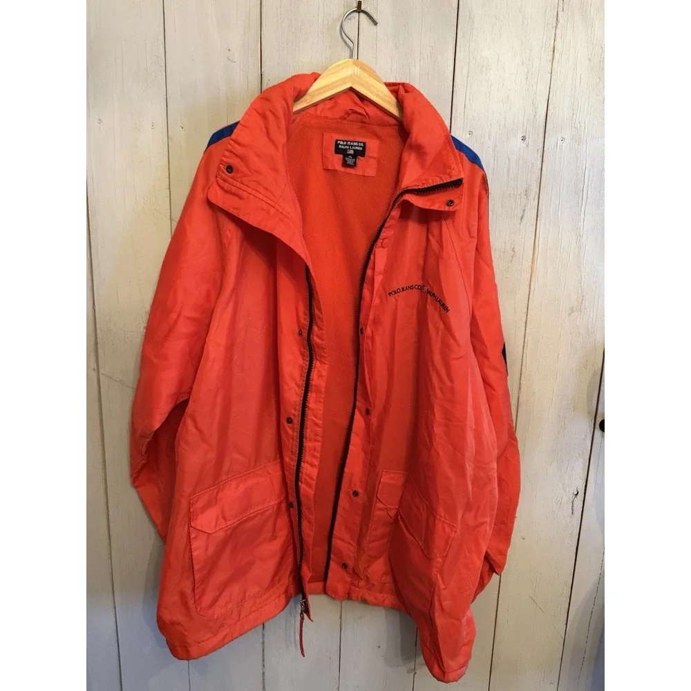 Vintage Polo Jeans Ralph Lauren  Rain Outerwear Jacket Hooded 67 Stripe Sz-XL O2